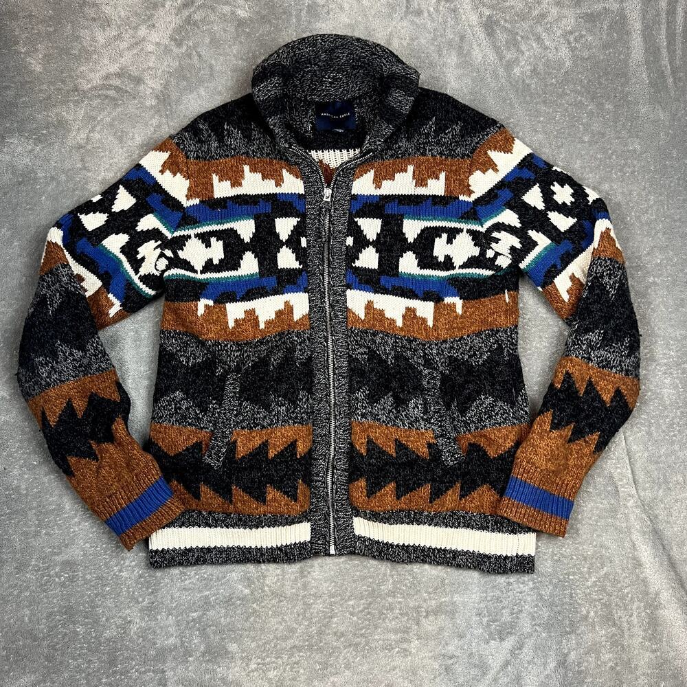 American Eagle Sweater Womens M Southwestern Aztec Pattern Full Zip Wool Blend‎